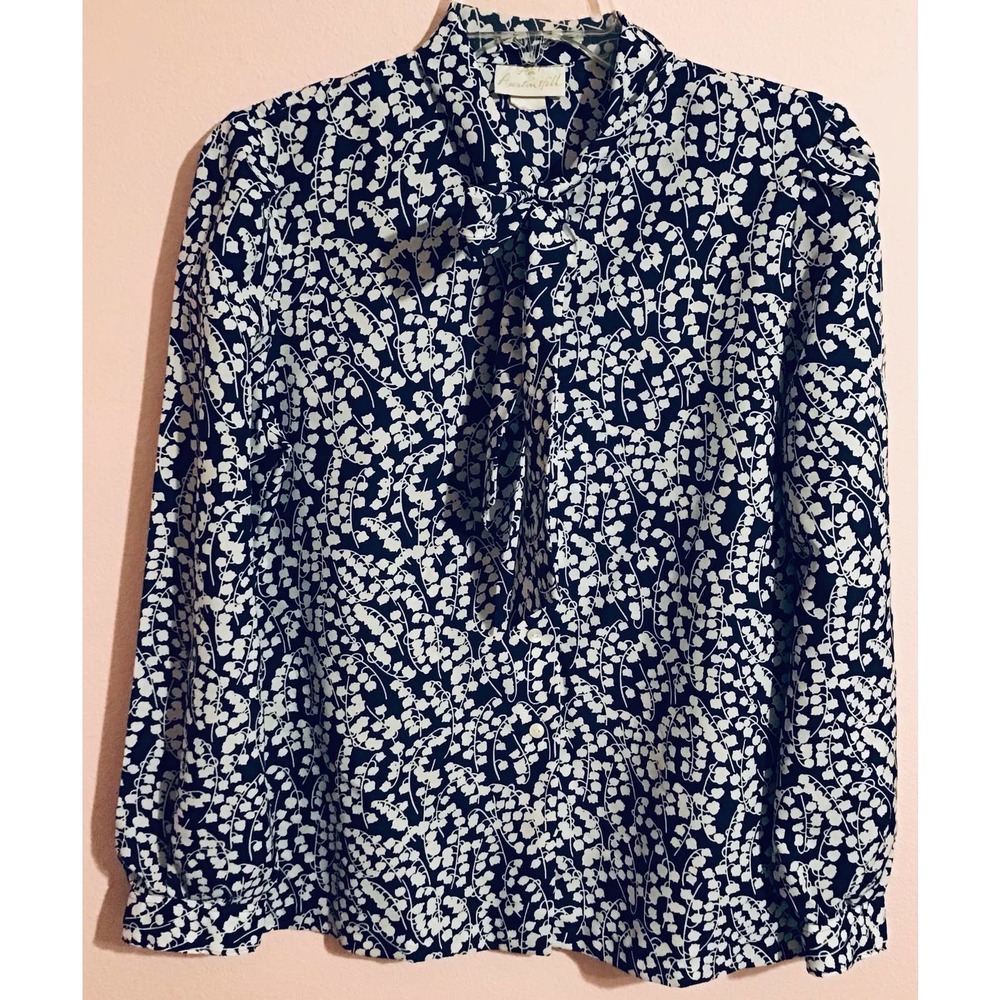 Vintage Auston Hill navy white floral blouse size 12